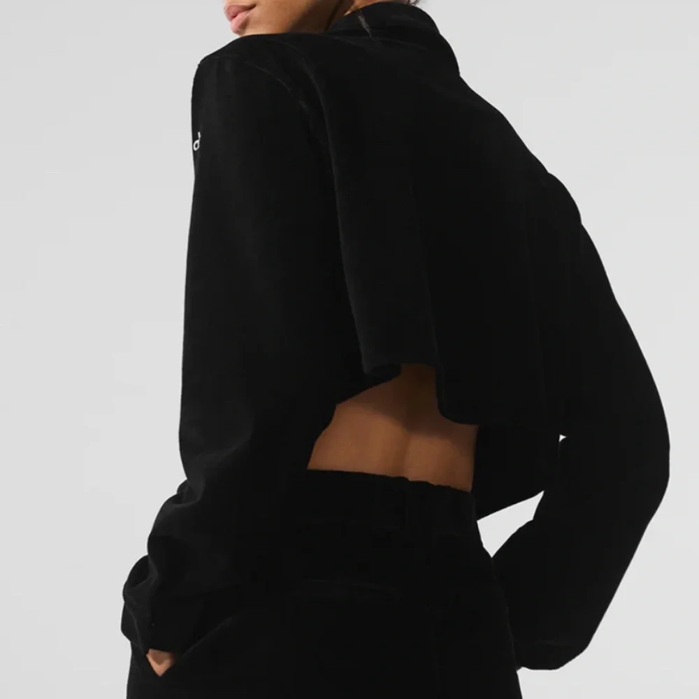 NWT Alo Black Micro Corduroy Cropped Dreamer Button Down Jacket (Size S) - Picture 5 of 11